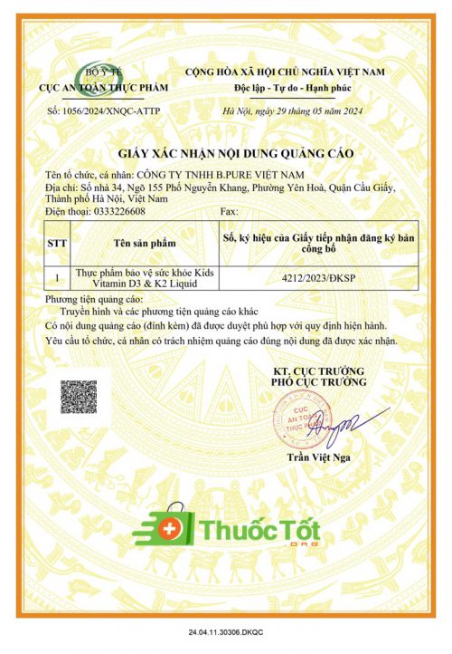 Thực phẩm bảo vệ sức khỏe Kids Vitamin D3 & K2 Liquid