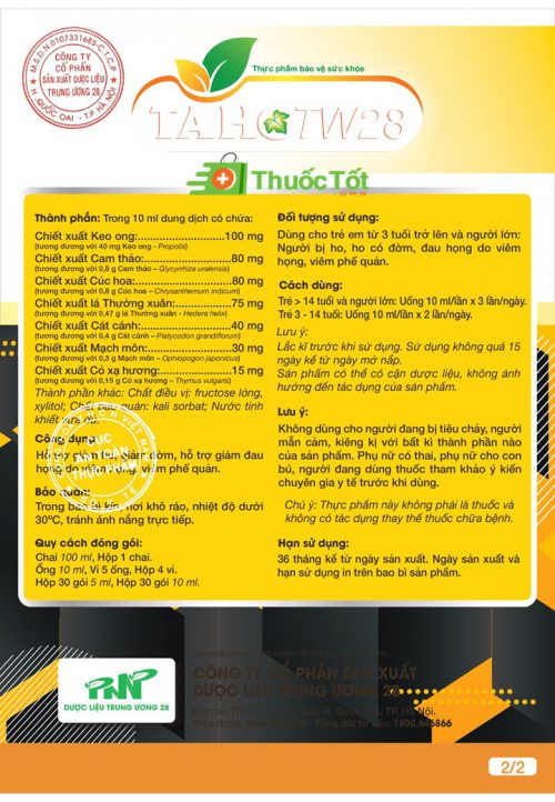 THUỐC TAHOTW28 Dược Liệu Trung Ương 28